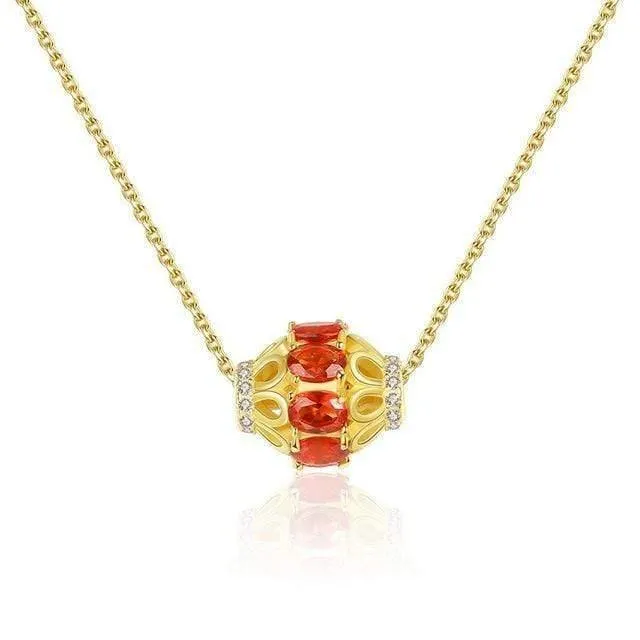 925 Sterling Silber Rubin Edelstein Diamanten Gelbgold Anhänger Halskette Schmuck Großhandel Drop Shipping