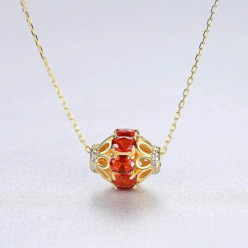 925 Sterling Silber Rubin Edelstein Diamanten Gelbgold Anhänger Halskette Schmuck Großhandel Drop Shipping