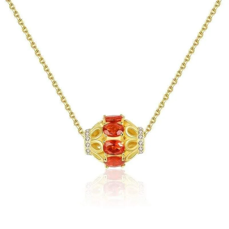 925 Sterling Silber Rubin Edelstein Diamanten Gelbgold Anhänger Halskette Schmuck Großhandel Drop Shipping