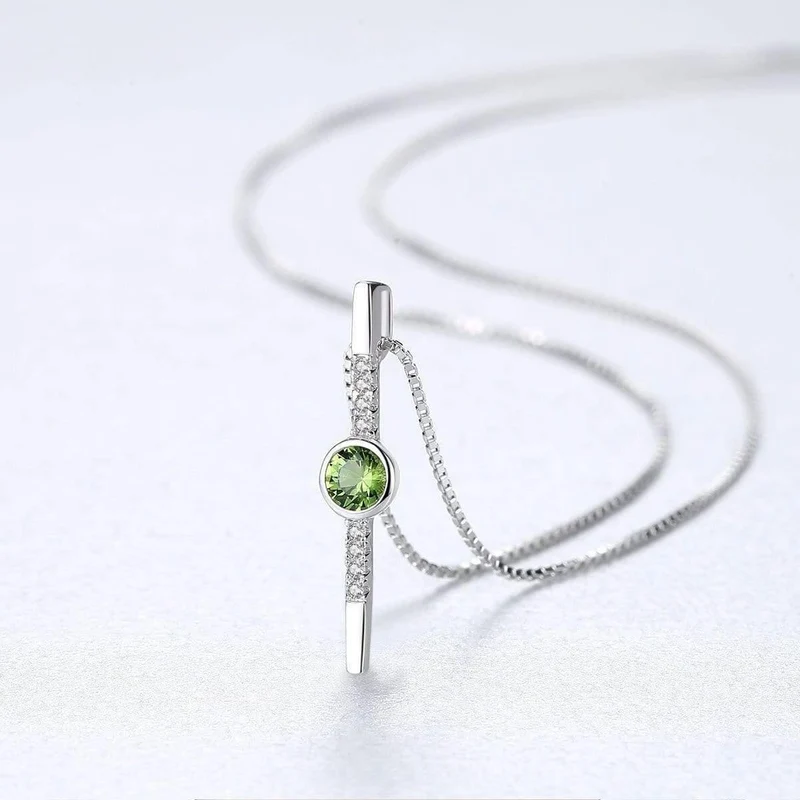 925 Sterling Silber Prehnit Edelstein Diamanten Weißgold Anhänger Halskette Feiner Schmuck Großhandel Drop Shipping