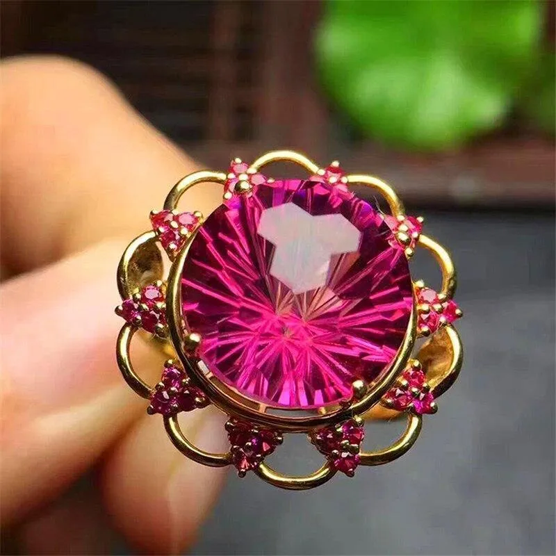 10 mm Schweizer Rottopas-Verlobungsring, feiner Edelstein-Diamanten-Schmuckring