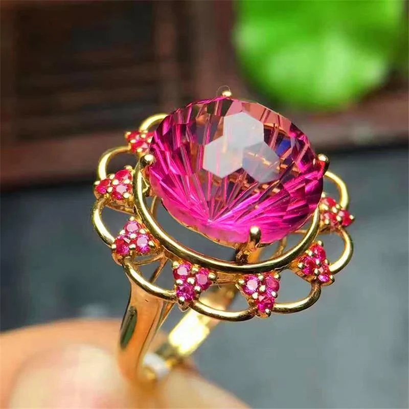 10 mm Schweizer Rottopas-Verlobungsring, feiner Edelstein-Diamanten-Schmuckring