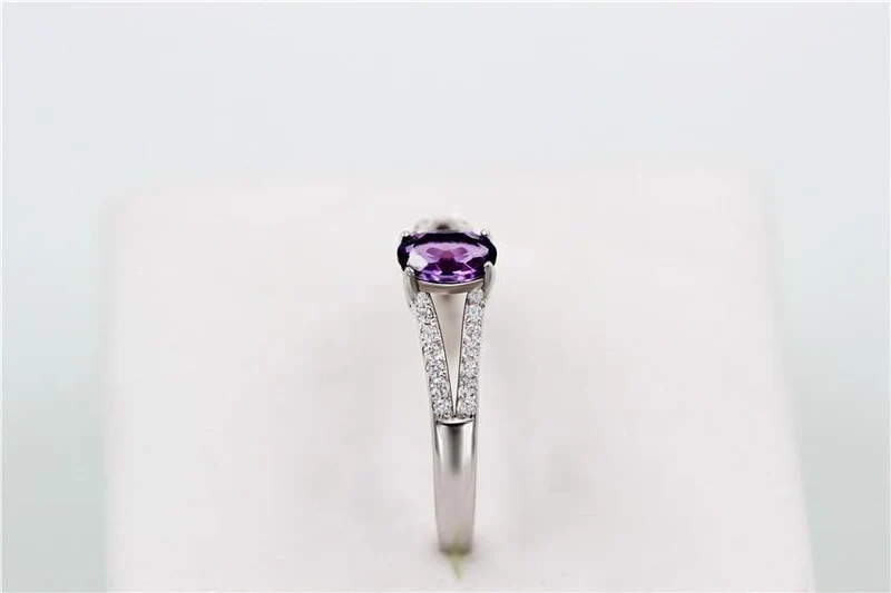 925 Sterling Silber natürliche Amethyst Steine ​​Edelstein Diamant Schmuck Damen weibliche Eheringe mit Box CJ037