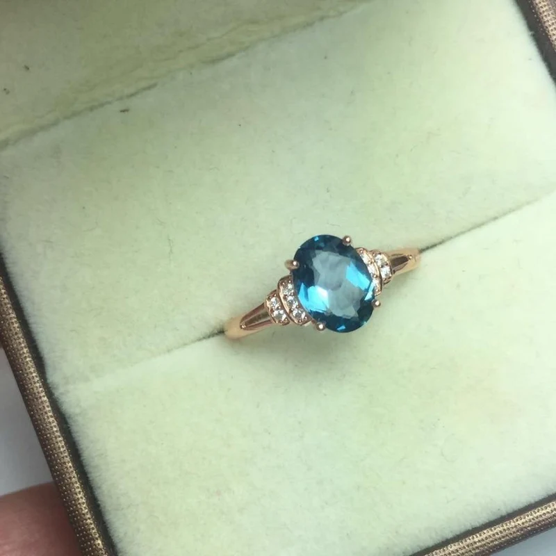Natürlicher blauer Topas Edelstein S925 Sterling Silber Rose Glod Ring Diamant Damen Edler Schmuck