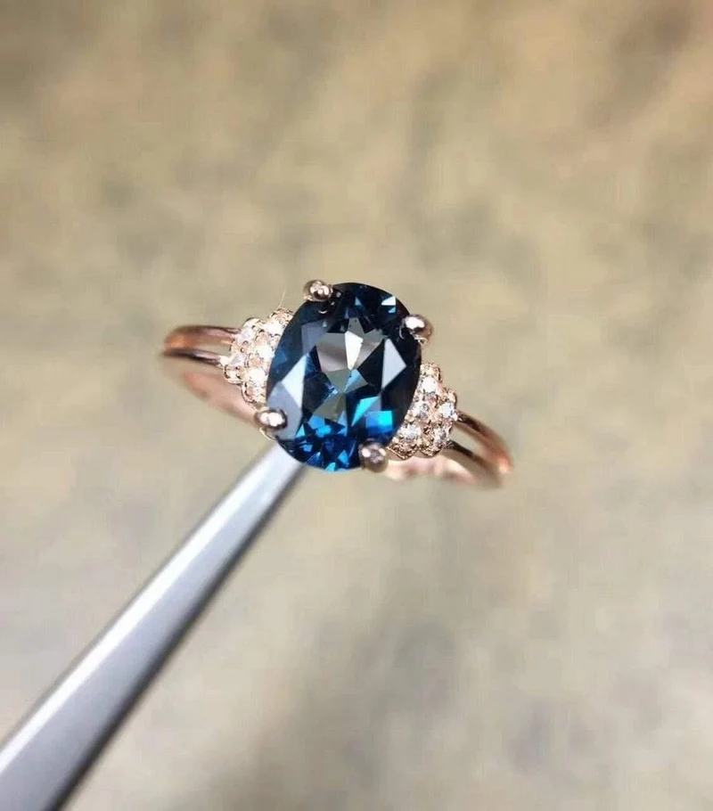 Natürlicher blauer Topas Edelstein S925 Sterling Silber Rose Glod Ring Diamant Damen Edler Schmuck