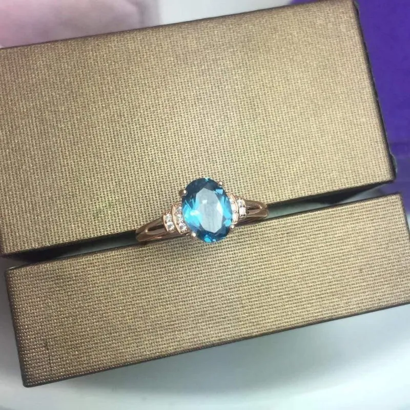 Natürlicher blauer Topas Edelstein S925 Sterling Silber Rose Glod Ring Diamant Damen Edler Schmuck