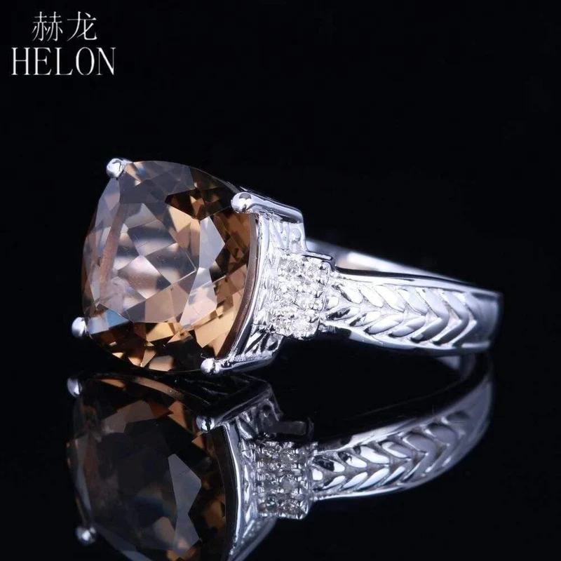 925 Makelloser 10x10mm Kissenschliff 4.78ct Rauchquarz Topas echter Diamanten Edelstein Schmuck Verlobungsring