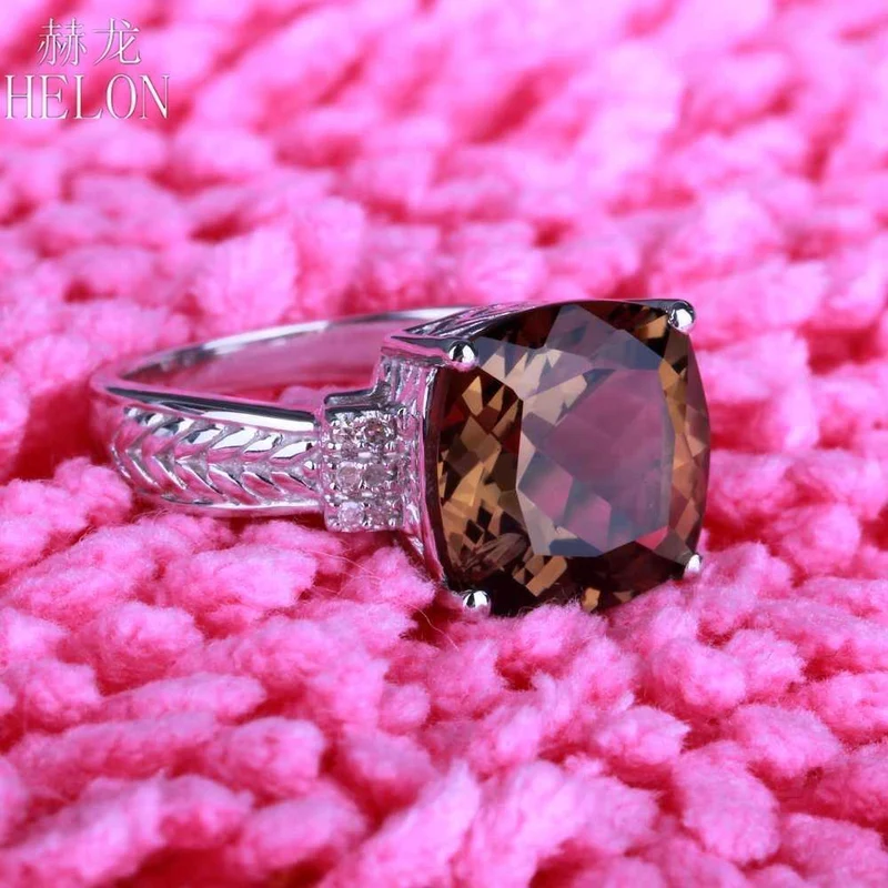 925 Makelloser 10x10mm Kissenschliff 4.78ct Rauchquarz Topas echter Diamanten Edelstein Schmuck Verlobungsring