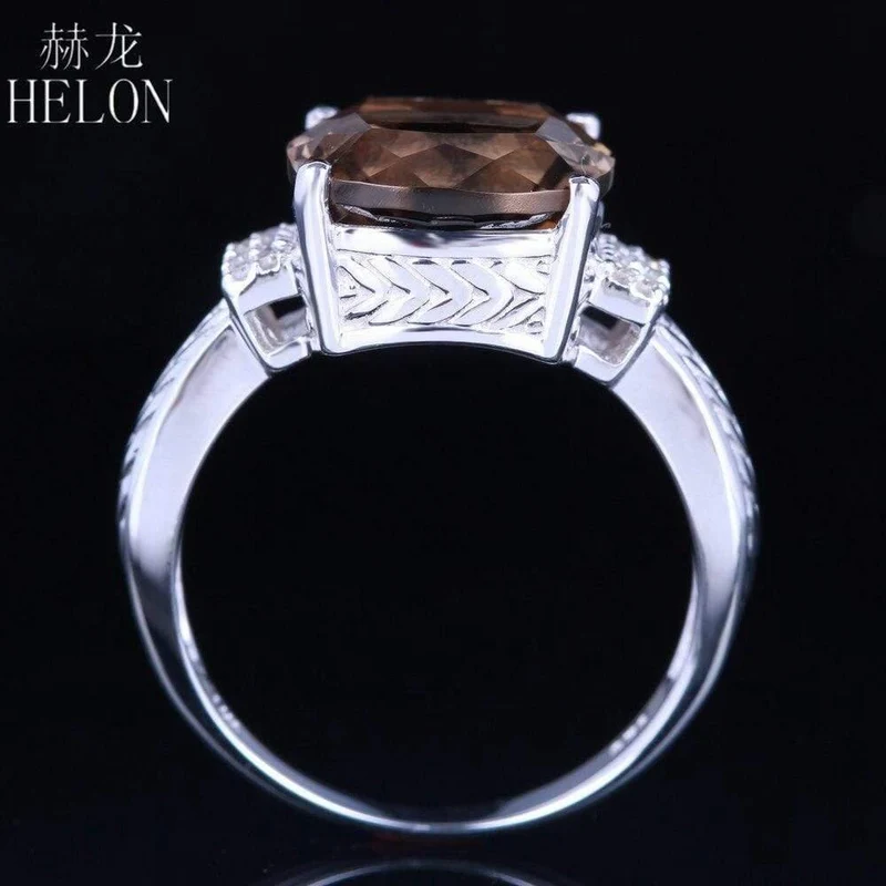 925 Makelloser 10x10mm Kissenschliff 4.78ct Rauchquarz Topas echter Diamanten Edelstein Schmuck Verlobungsring