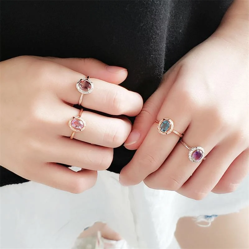 925 Sterling Silber Ring S925 Echtes Reines Silber Blau Lila Amethyst Edelstein OL Luxus Diamant Ringe