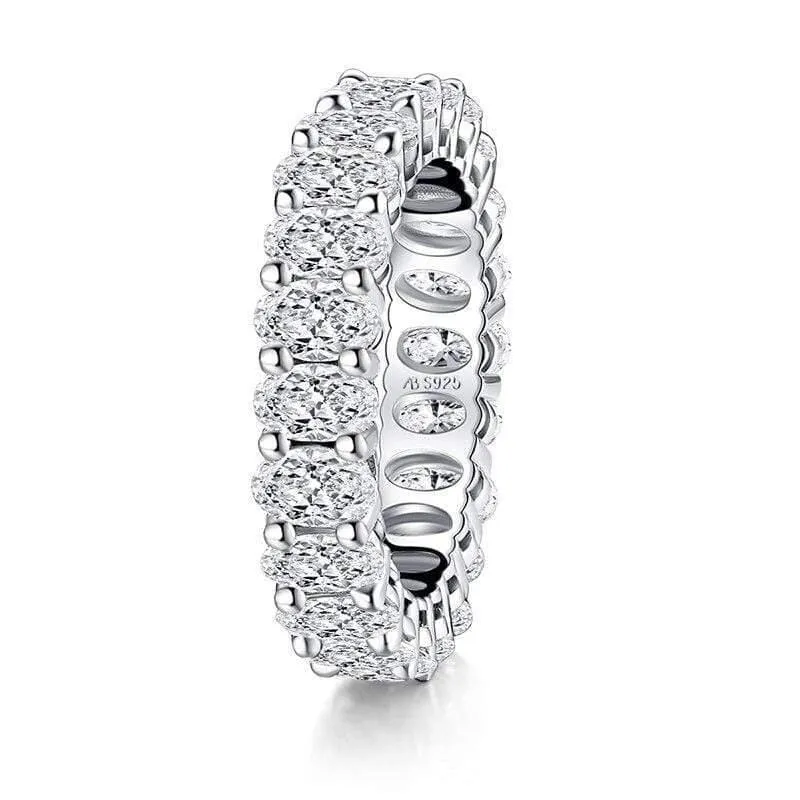 Ewigkeits-Verlobungsring aus 925er-Sterlingsilber mit ovalem Schliff, künstlicher Diamant, Hochzeitsring aus Silber, vollständiger Ewigkeitsring-Schmuck