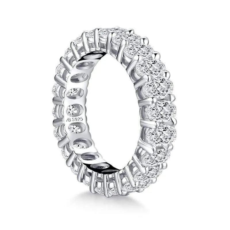 Ewigkeits-Verlobungsring aus 925er-Sterlingsilber mit ovalem Schliff, künstlicher Diamant, Hochzeitsring aus Silber, vollständiger Ewigkeitsring-Schmuck