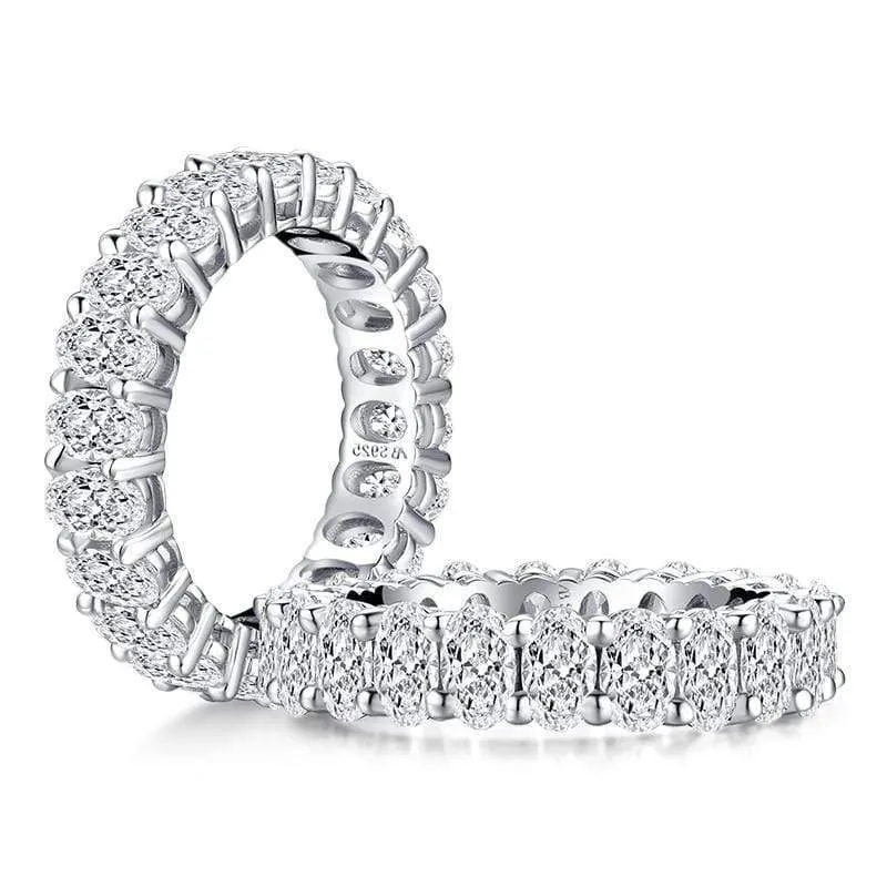 Ewigkeits-Verlobungsring aus 925er-Sterlingsilber mit ovalem Schliff, künstlicher Diamant, Hochzeitsring aus Silber, vollständiger Ewigkeitsring-Schmuck