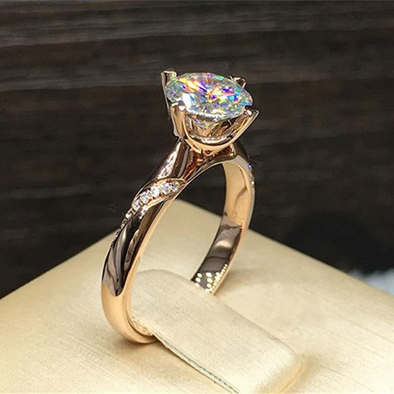 18 Karat Gelbgold 1 Karat 6.5 mm runder Brillantschliff 6 Zinken Moissanitring Labordiamantring für Frauen Verlobungsring