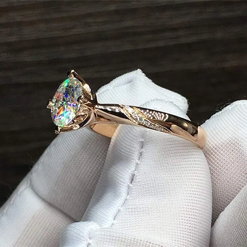 18 Karat Gelbgold 1 Karat 6.5 mm runder Brillantschliff 6 Zinken Moissanitring Labordiamantring für Frauen Verlobungsring