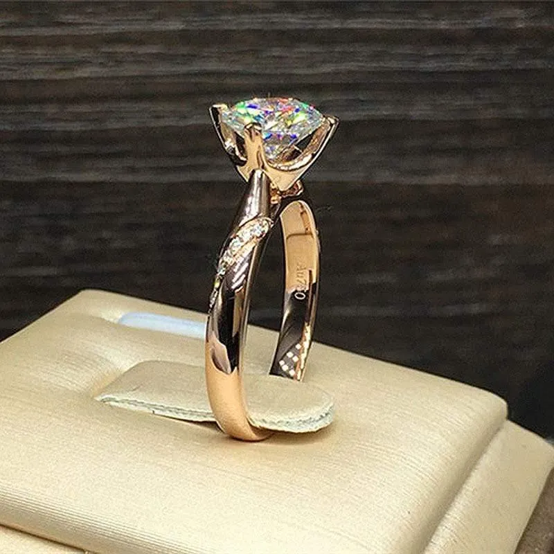 18 Karat Gelbgold 1 Karat 6.5 mm runder Brillantschliff 6 Zinken Moissanitring Labordiamantring für Frauen Verlobungsring