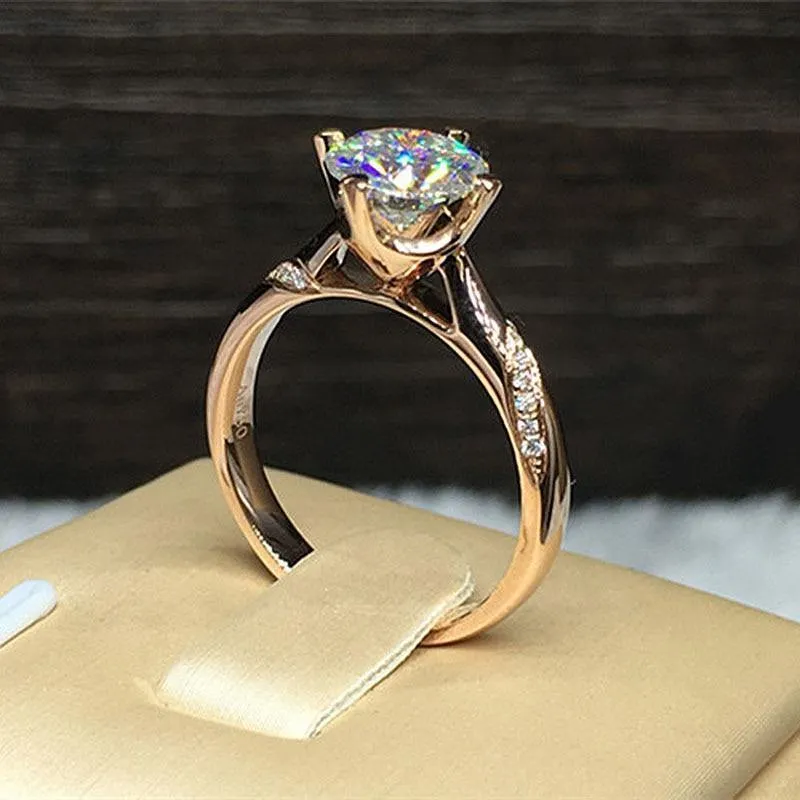 18 Karat Gelbgold 1 Karat 6.5 mm runder Brillantschliff 6 Zinken Moissanitring Labordiamantring für Frauen Verlobungsring