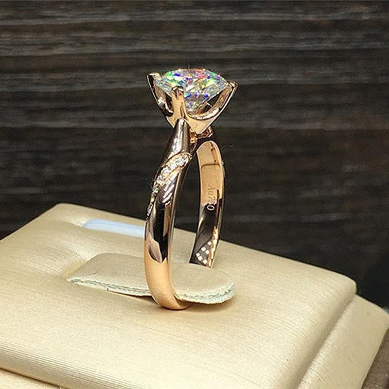 18 Karat Gelbgold 1 Karat 6.5 mm runder Brillantschliff 6 Zinken Moissanitring Labordiamantring für Frauen Verlobungsring