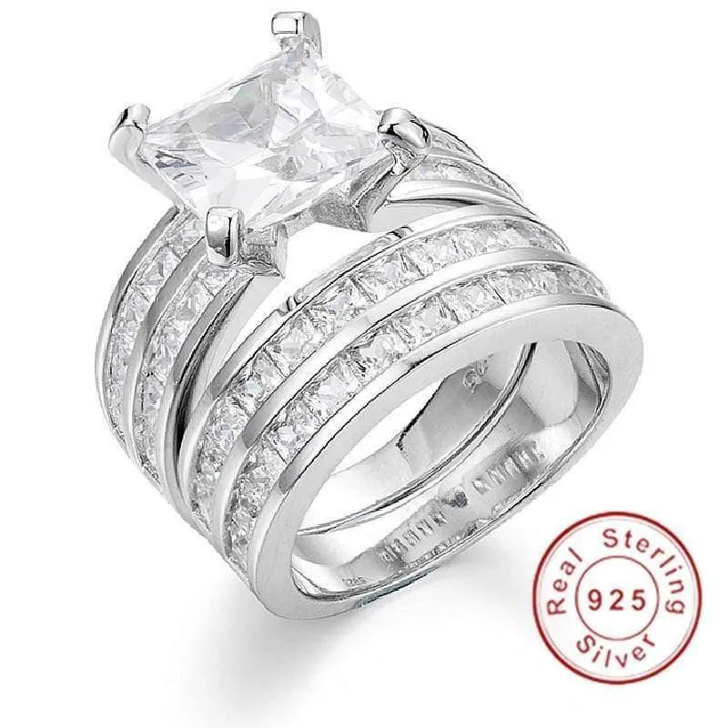 18 Karat künstlicher Diamantring im Prinzessschliff für Damen, Verlobungsringe, Set aus 925er Sterlingsilber mit Geburtsstein, edler Schmuck