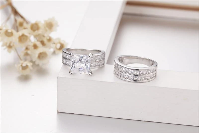 18 Karat künstlicher Diamantring im Prinzessschliff für Damen, Verlobungsringe, Set aus 925er Sterlingsilber mit Geburtsstein, edler Schmuck