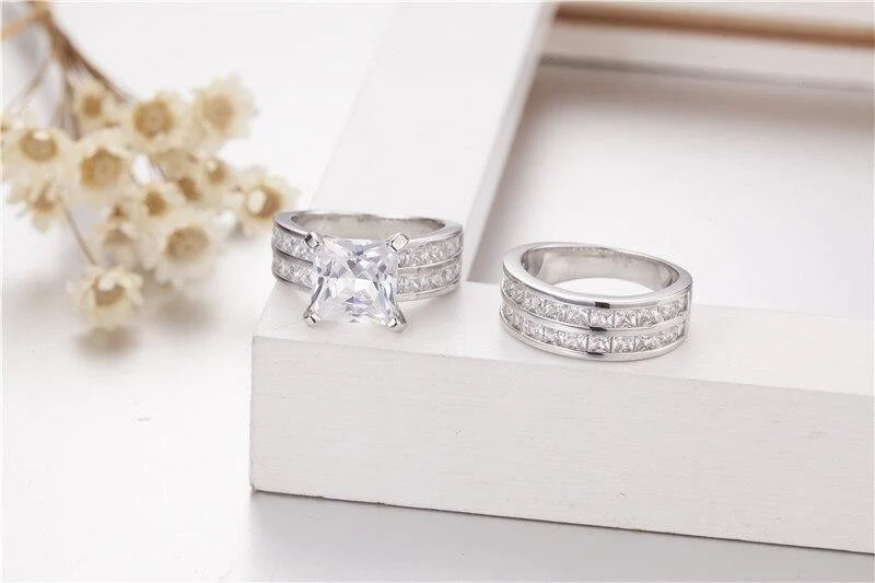18 Karat künstlicher Diamantring im Prinzessschliff für Damen, Verlobungsringe, Set aus 925er Sterlingsilber mit Geburtsstein, edler Schmuck