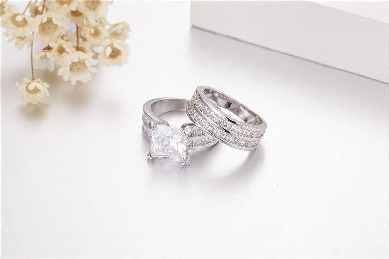 18 Karat künstlicher Diamantring im Prinzessschliff für Damen, Verlobungsringe, Set aus 925er Sterlingsilber mit Geburtsstein, edler Schmuck