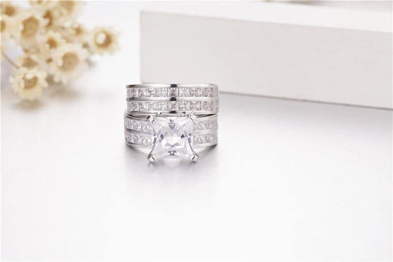 18 Karat künstlicher Diamantring im Prinzessschliff für Damen, Verlobungsringe, Set aus 925er Sterlingsilber mit Geburtsstein, edler Schmuck