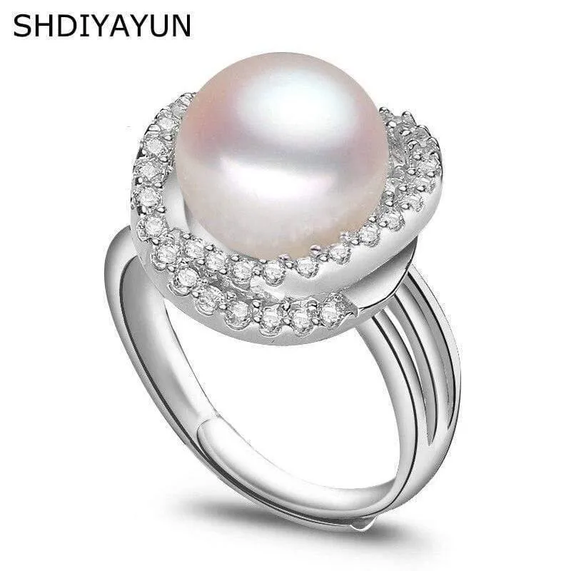 Ring Perlenschmuck Inlay AAAA Zirkon Natürliche Süßwasserperle Große Ringe 925 Sterling Silber Diamantringe für Frauen