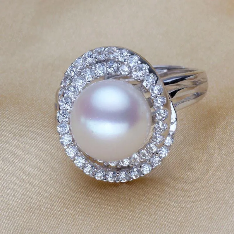 Ring Perlenschmuck Inlay AAAA Zirkon Natürliche Süßwasserperle Große Ringe 925 Sterling Silber Diamantringe für Frauen