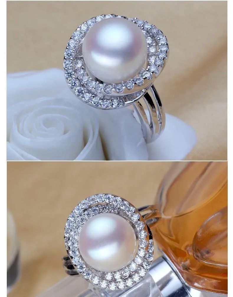 Ring Perlenschmuck Inlay AAAA Zirkon Natürliche Süßwasserperle Große Ringe 925 Sterling Silber Diamantringe für Frauen