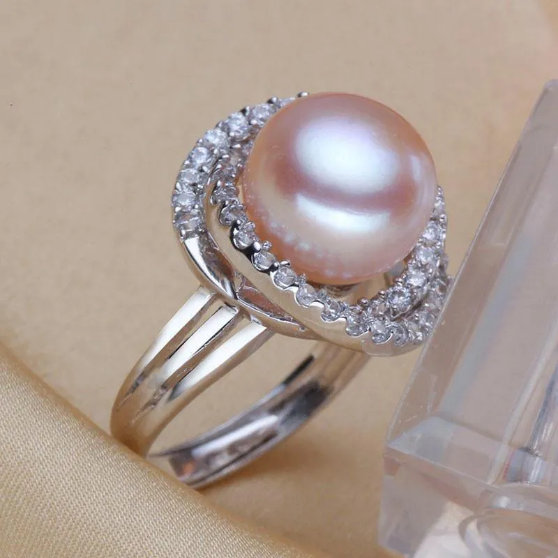 Ring Perlenschmuck Inlay AAAA Zirkon Natürliche Süßwasserperle Große Ringe 925 Sterling Silber Diamantringe für Frauen