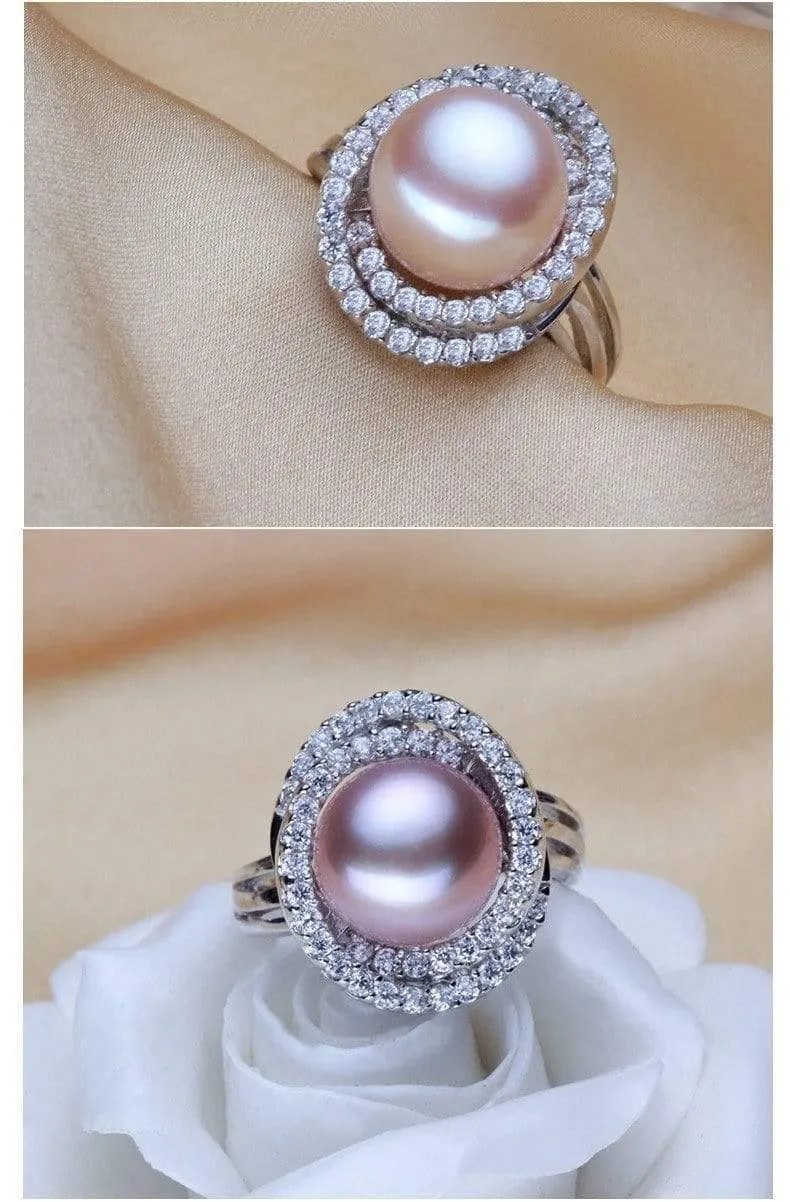 Ring Perlenschmuck Inlay AAAA Zirkon Natürliche Süßwasserperle Große Ringe 925 Sterling Silber Diamantringe für Frauen