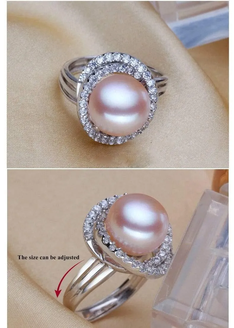 Ring Perlenschmuck Inlay AAAA Zirkon Natürliche Süßwasserperle Große Ringe 925 Sterling Silber Diamantringe für Frauen