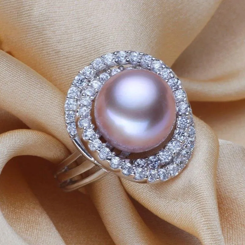 Ring Perlenschmuck Inlay AAAA Zirkon Natürliche Süßwasserperle Große Ringe 925 Sterling Silber Diamantringe für Frauen