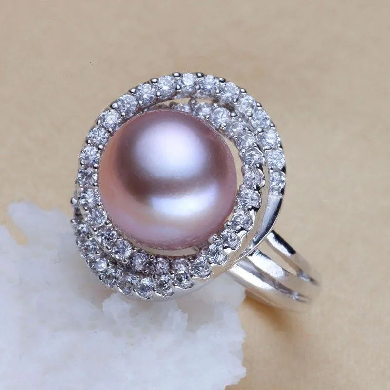 Ring Perlenschmuck Inlay AAAA Zirkon Natürliche Süßwasserperle Große Ringe 925 Sterling Silber Diamantringe für Frauen