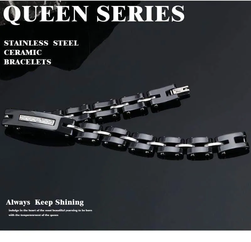 8 MM Breite Neue Keramik Armbänder Mit Bling Strass Gute Qualität Schwarz Weiß Keramik Frauen Armband Mit Uhr Kette für Frauen
