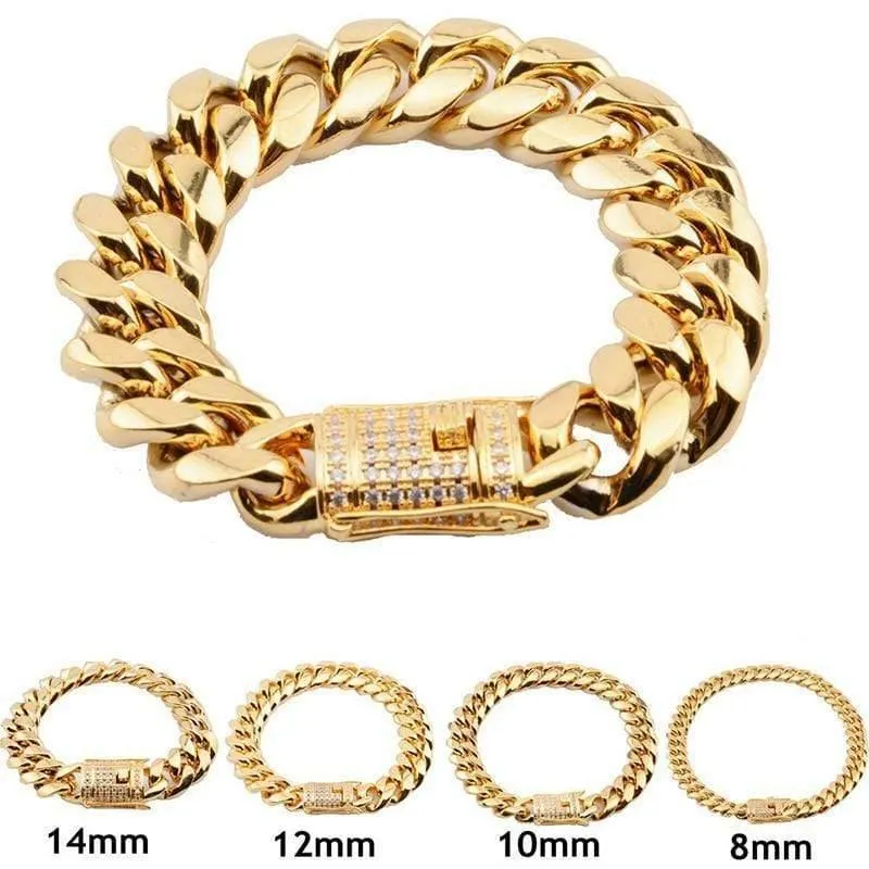 8 / 10 / 12 / 16 / 18mm Zirkon Stone Pave Edelstahl Gold Cuban Miami Chain & Link Armbänder für männliche Jungen Hip Hop Rock Schmuck