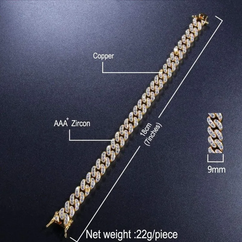 9mm Zirkonia Cuban Link Armbänder Für Männer Frauen Mode Hiphop Gold Silber Farbe Bling Armband Schmuck Drop verschiffen