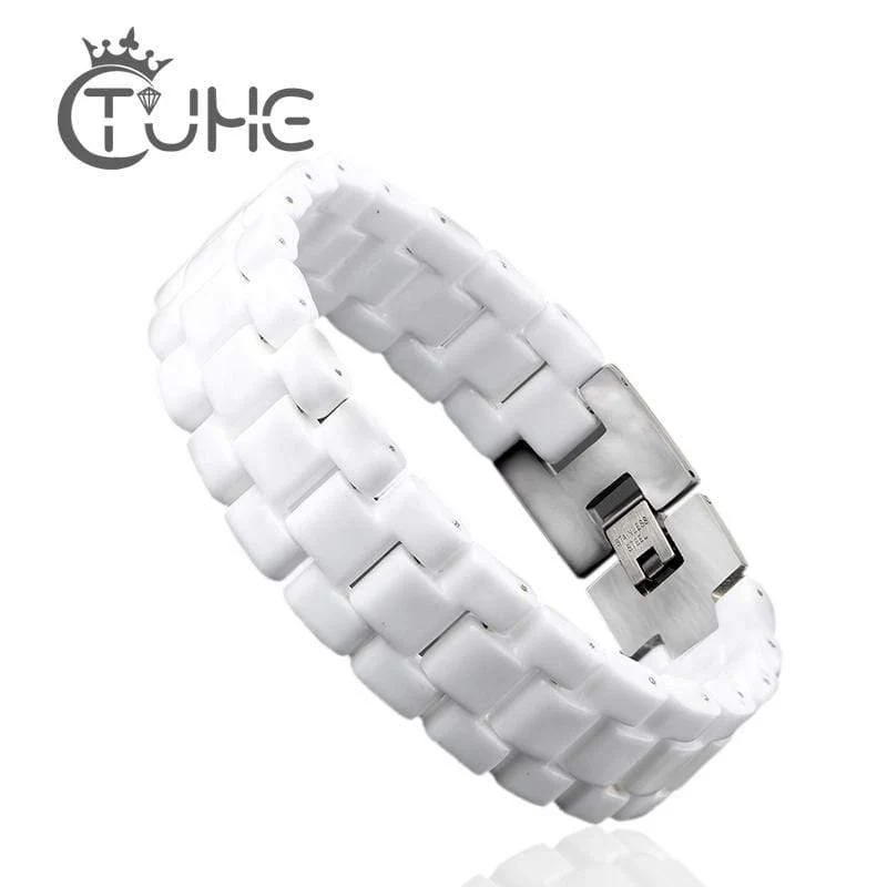 Herren-Armband, eleganter Schmuck, weißes konvexes Armband, Keramik-Armband für Männer und Frauen, 22 cm, Uhren-Gliederarmband, langlebig