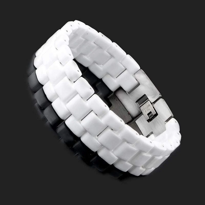 Herren-Armband, eleganter Schmuck, weißes konvexes Armband, Keramik-Armband für Männer und Frauen, 22 cm, Uhren-Gliederarmband, langlebig