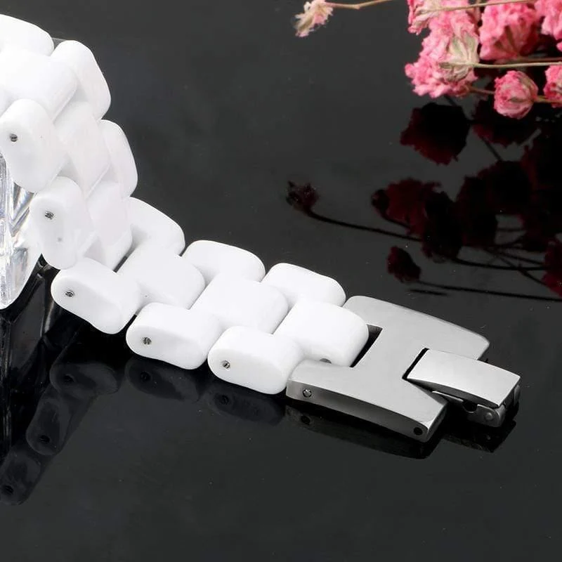 Herren-Armband, eleganter Schmuck, weißes konvexes Armband, Keramik-Armband für Männer und Frauen, 22 cm, Uhren-Gliederarmband, langlebig