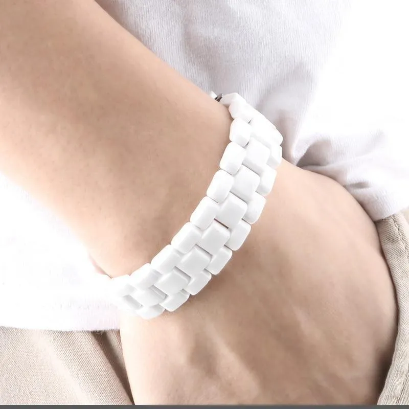 Herren-Armband, eleganter Schmuck, weißes konvexes Armband, Keramik-Armband für Männer und Frauen, 22 cm, Uhren-Gliederarmband, langlebig