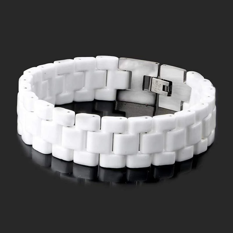 Herren-Armband, eleganter Schmuck, weißes konvexes Armband, Keramik-Armband für Männer und Frauen, 22 cm, Uhren-Gliederarmband, langlebig