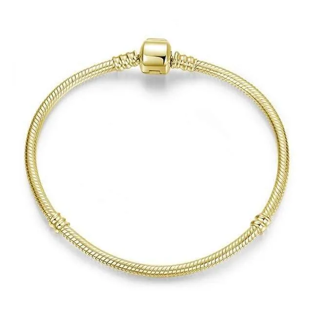 925 Sterling Silber Armband Perle Charme Herz Schneeflocke Rose Schlangenkette Grundlegende Armbänder Pan Frauen DIY Schmuck