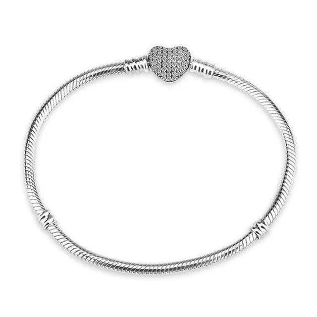 925 Sterling Silber Armband Perle Charme Herz Schneeflocke Rose Schlangenkette Grundlegende Armbänder Pan Frauen DIY Schmuck