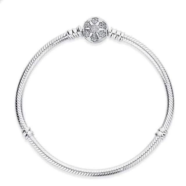 925 Sterling Silber Armband Perle Charme Herz Schneeflocke Rose Schlangenkette Grundlegende Armbänder Pan Frauen DIY Schmuck