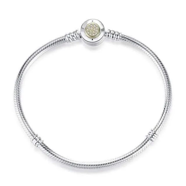 925 Sterling Silber Armband Perle Charme Herz Schneeflocke Rose Schlangenkette Grundlegende Armbänder Pan Frauen DIY Schmuck