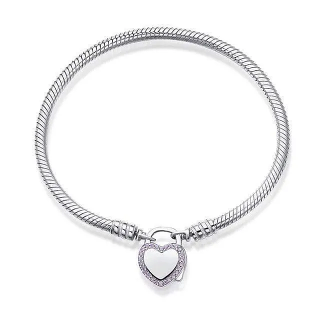 925 Sterling Silber Armband Perle Charme Herz Schneeflocke Rose Schlangenkette Grundlegende Armbänder Pan Frauen DIY Schmuck
