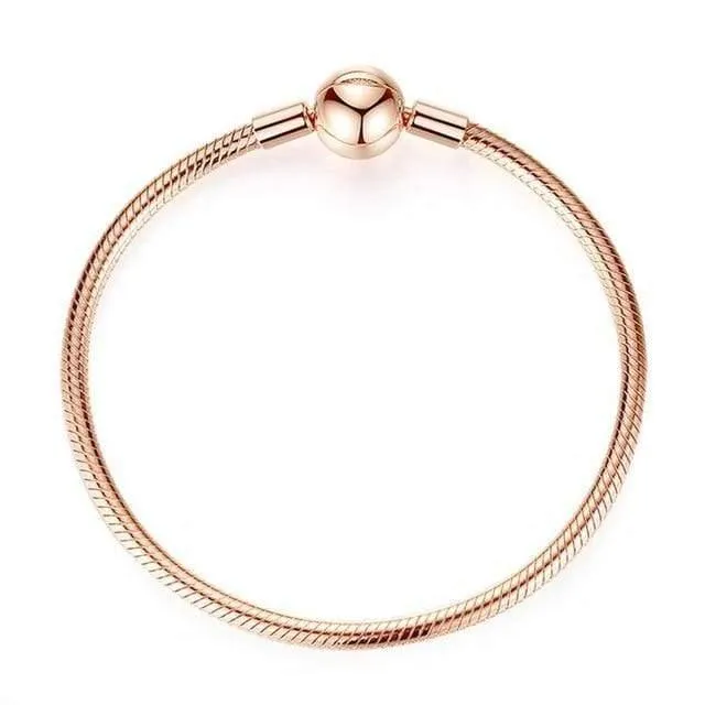 925 Sterling Silber Armband Perle Charme Herz Schneeflocke Rose Schlangenkette Grundlegende Armbänder Pan Frauen DIY Schmuck