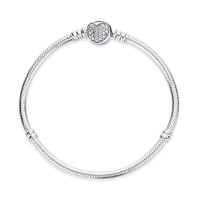 925 Sterling Silber Armband Perle Charme Herz Schneeflocke Rose Schlangenkette Grundlegende Armbänder Pan Frauen DIY Schmuck